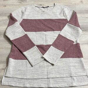 Doe & Rae Striped Long-Sleeve Crewneck in Dusty Rose and Oatmeal
